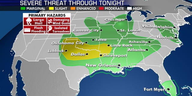 The greatest threat for severe weather on Monday will be across the Southern Plains. There are three areas of the country under the risk of severe weather on Monday.