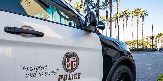 Close-up on the insignia and slogan of a LAPD vehicle. A Los Angeles man is charged with the death of his 5-year-old son. 