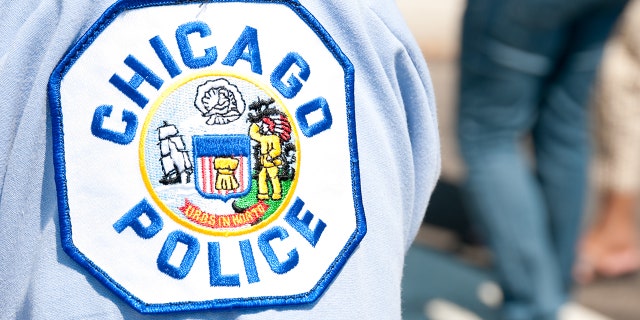 Chicago police patch on the arm of an officer at the Taste of Chicago.