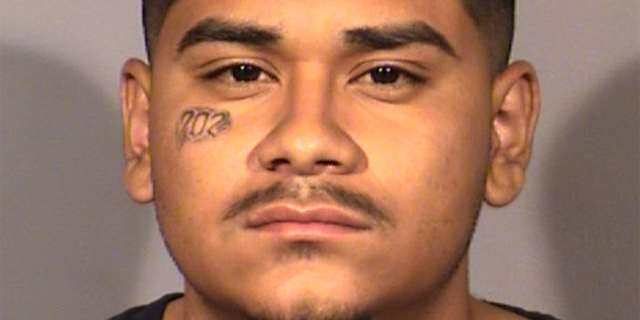 Edgar Samaniego, 20, has been charged with attempted murder in connection with the shooting of a Las Vegas police officer, authorities say. (Las Vegas Metropolitan Police Department)