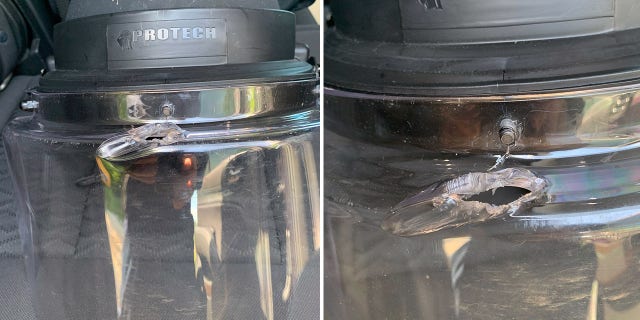 A bullet penetrated the helmet of a state trooper responding in his vehicle to Monday night's riots in St. Louis.