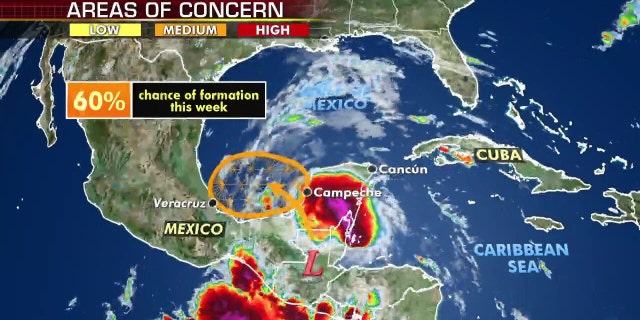 An area of disturbed weather of Mexico's Yucatan Peninsula is likely to develop into a tropical depression in the next two days.