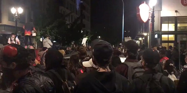 A crowd is seen in Portland, Ore., during a recent demonstration.