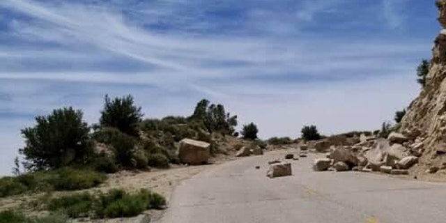 Debris on a roadway after a magnitude 5.8 earthquake struck central California on Wednesday.