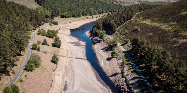 Low water levels at Howden Reservoir are seen above.