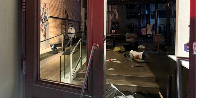 Damage to store in New York City's SoHo neighborhood after looting in the early hours of Monday, June 1, 2020.