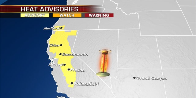 Heat advisories stretch from central to northern California and into Oregon.