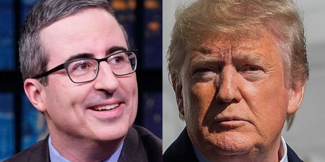 John Oliver, left, saw comedy in a grim Trump prediction in 2017.