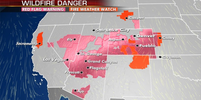The fire threat continues across the Southwest and into the Plains on Tuesday.