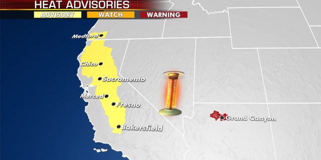 Heat advisories stretch from central to northern California and into Oregon.