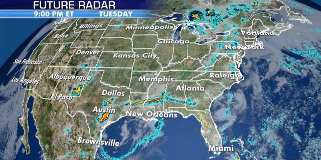Severe thunderstorms are forecast to develop in the South and interior Northeast by Tuesday afternoon.