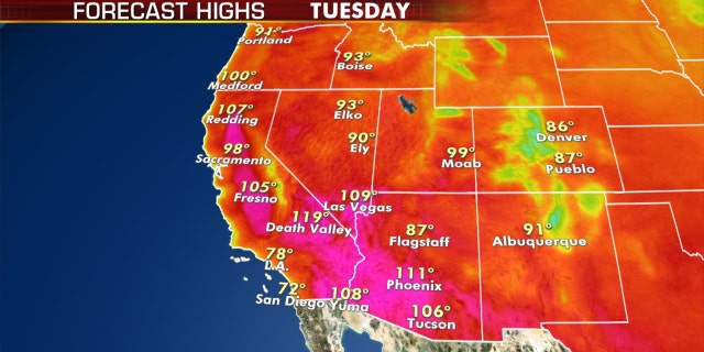 Forecast high temperatures on June 23.