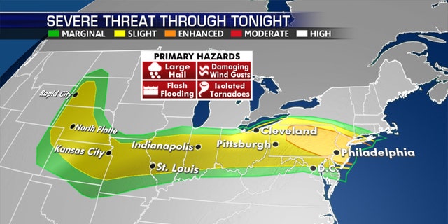 An enhanced risk of severe weather on Wednesday extends from Pennsylvania into New Jersey and the New York City metro area.