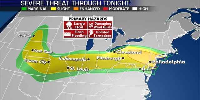 An enhanced risk of severe weather on Wednesday extends from Pennsylvania into New Jersey and the New York City metro area.