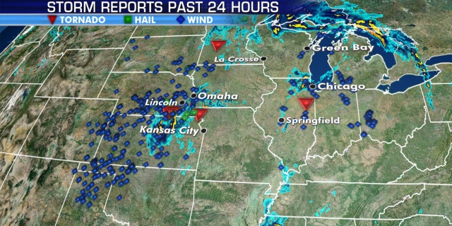 Storm damage reports as Cristobal moved northward into Wisconsin.