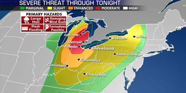 The greatest threat for severe weather on Wednesday.