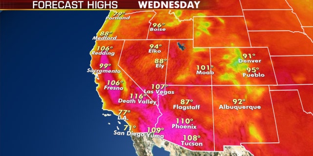 Dangerous heat continues across the West on Wednesday, with heat advisories stretching through California into Oregon.