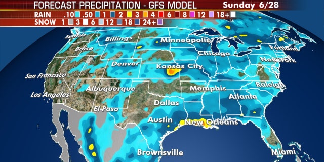 Several inches of rain may fall from storms along the Gulf Coast.