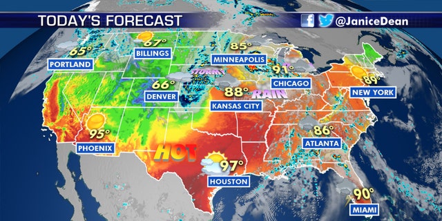 Hot weather continues across the South, while a fire danger lingers in California on Tuesday.