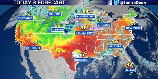 Hot weather continues across the South, while a fire danger lingers in California on Tuesday.