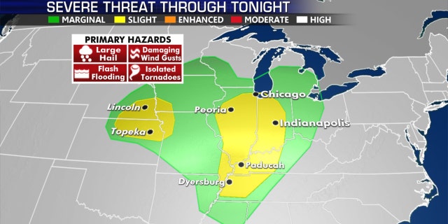 The threat for severe weather on Tuesday as Tropical Depression Cristobal moves north.