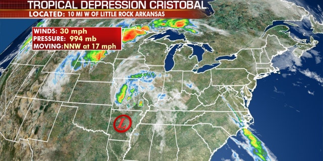 Tropical Depression Cristobal is bringing gusty winds and heavy rain across the Midwest.