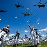 United States Military Academy graduating cadets celebrate at the end of their commencement ceremonies in West Point, New York, June 13, 2020. 