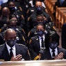 Members of the Texas Southern University police department pausing during the funeral service.