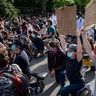 Protestors taking a knee during a demonstration near the White House on June 2. 