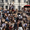 London, England: People gather in Trafalgar Square in central London on Sunday, May 31, 2020 to protest against the recent killing of George Floyd by police officers in Minneapolis.