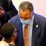 The Rev. Jesse Jackson mingling with others in the Frank J. Lindquist Sanctuary at North Central University.