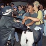 New York City police confronting protesters on May 1, 1992, after a demonstration in reaction to the Rodney King verdict.