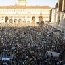 A crowd demanding justice for George Floyd, in Bologna, Italy, on Saturday.