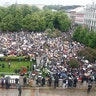 Protesters gathering at a demonstration in Oslo.