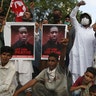 Activists protesting Friday, in Karachi, Pakistan.