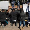 Protesters at the U.S. Embassy in Pretoria, South Africa.