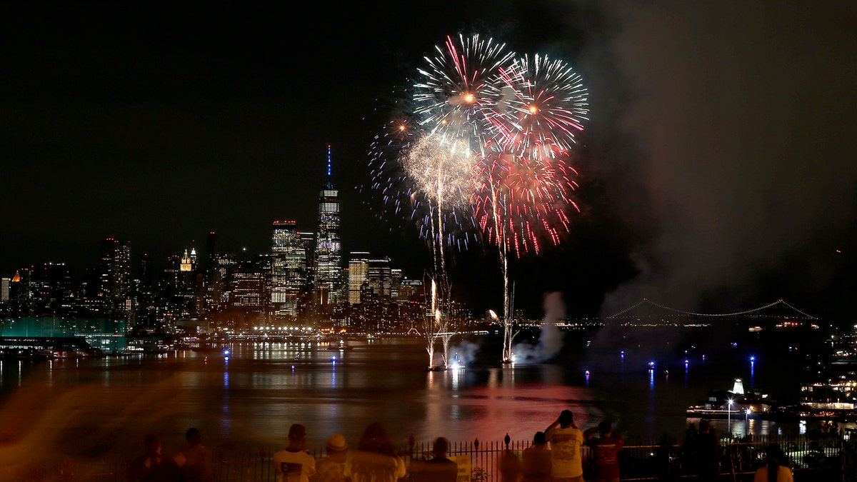 Fireworks over New York seen from New Jersey
