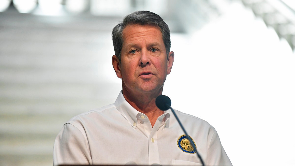 ATLANTA, GA - MAY 07: Georgia Gov. Brian Kemp speaks to members of the media during his weekly press conference regarding the Coronavirus (COVID-19) pandemic from the Georgia State Capitol on May 07, 2020, in Atlanta, Georgia. (Photo by Austin McAfee/Icon Sportswire via Getty Images)