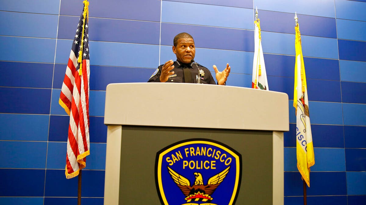 In this May 21, 2019, file photo, San Francisco Police Chief William Scott answers questions during a news conference in San Francisco. The San Francisco Police Department will stop releasing mugshots of people arrested unless they pose a threat in an effort to stop perpetuating racial stereotypes, the police chief announced Wednesday, July 1, 2020. 
