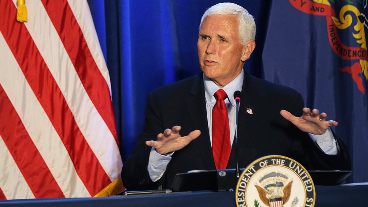 Vice President Mike Pence speaks during a roundtable discussion on reopening the economy at Rajant Corporation, which makes wireless communication systems, in Malvern, Pa., Thursday, July 9, 2020. (Tim Tai/The Philadelphia Inquirer via AP, Pool)