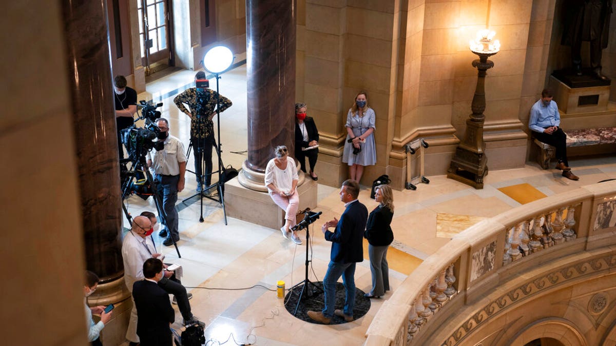 House Minority Leader Kurt Daudt, R-Crown says that the combined bonding and tax bill does not have the needed Republican votes to pass Monday, July 20, 2020 in St. Paul, Minn. 