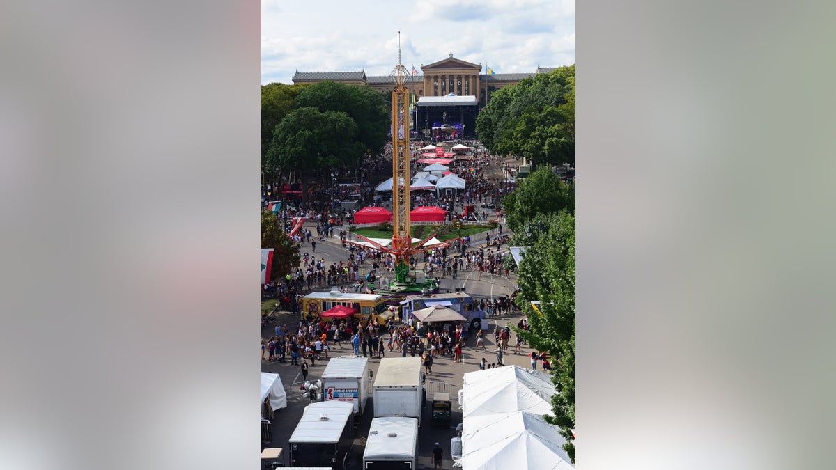 A view of the festival from the ferris wheel at the Budweiser Made in America festival?