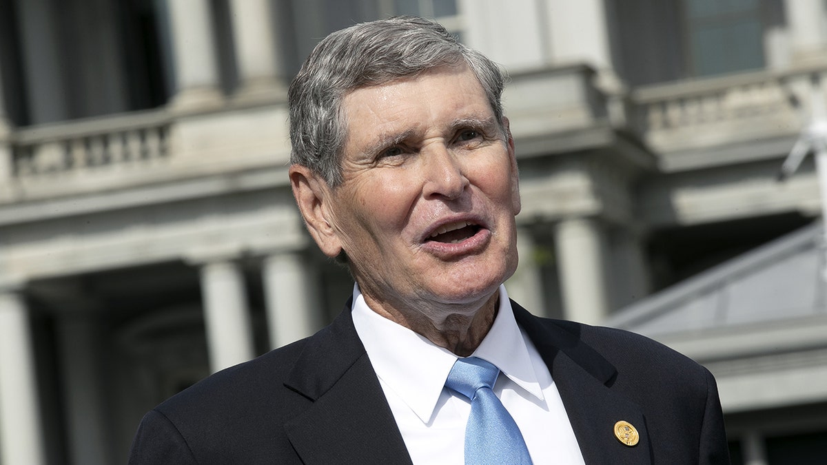 Jim Ryun, former Republican Representative from Kansas, speaks during a television interview outside the White House in Washington D.C., U.S. on Friday, July 24, 2020. Ryun, a three-time Olympian, will receive the Presidential Medal of Freedom from President Donald Trump today. Photographer: Stefani Reynolds/Bloomberg via Getty Images