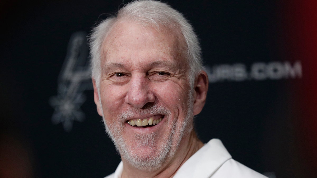 In this Sept. 30, 2019, file photo, San Antonio Spurs head coach Gregg Popovich talks with the media during NBA basketball media day in San Antonio. (AP Photo/Eric Gay, File)