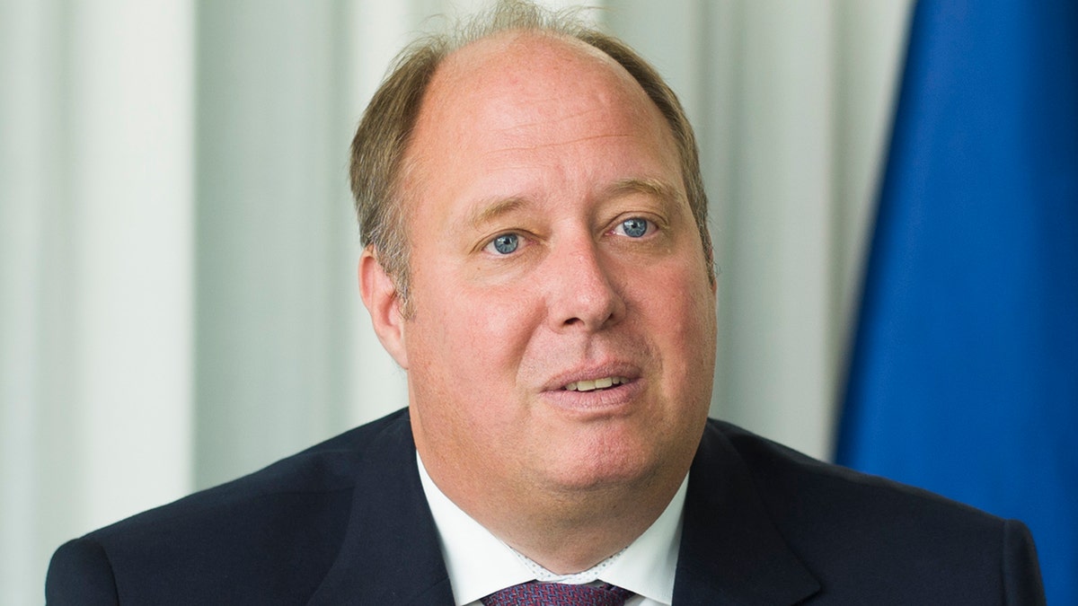 Helge Braun Head of Federal Chancellery and German Minister for Special Task answered questions during an interview with the Associated Press at the chancellery in Berlin, Germany, Tuesday, July 14, 2020. (AP Photo/Markus Schreiber)