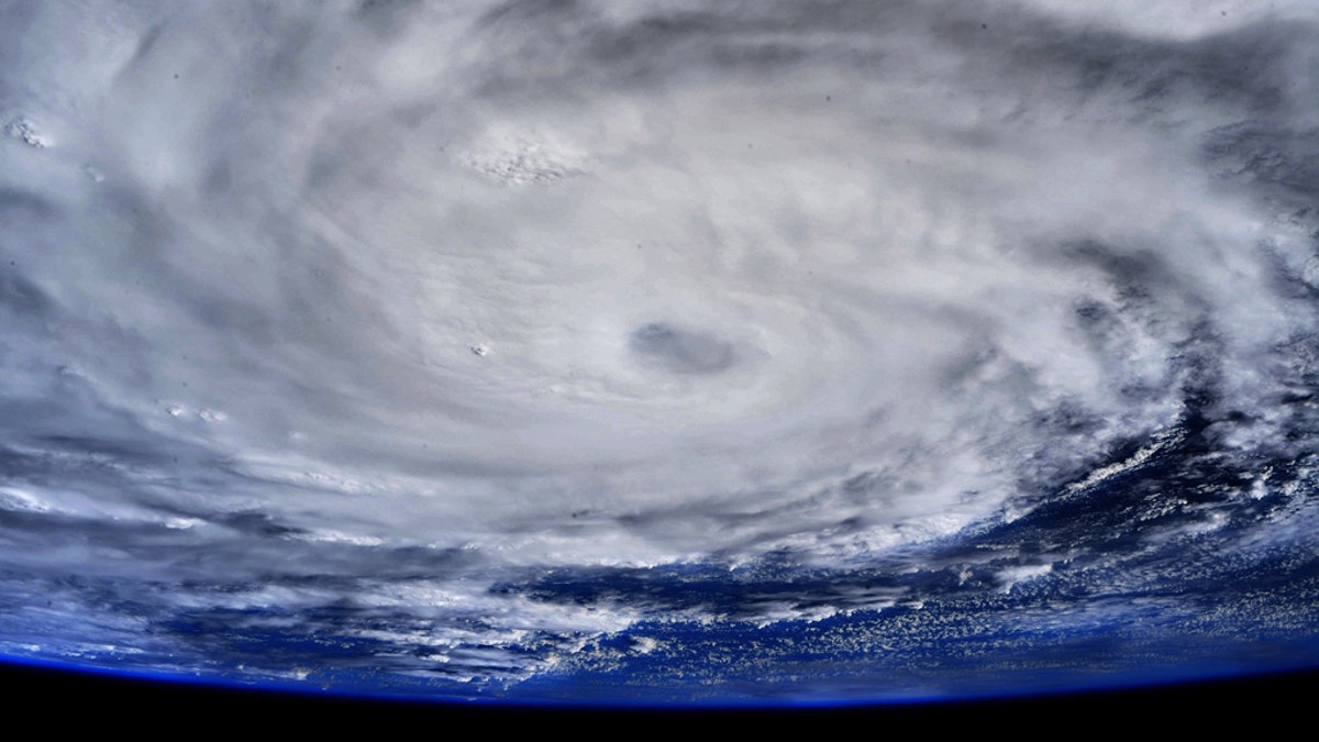 Hurricane Hanna's eye can be seen in the image from space on Saturday.