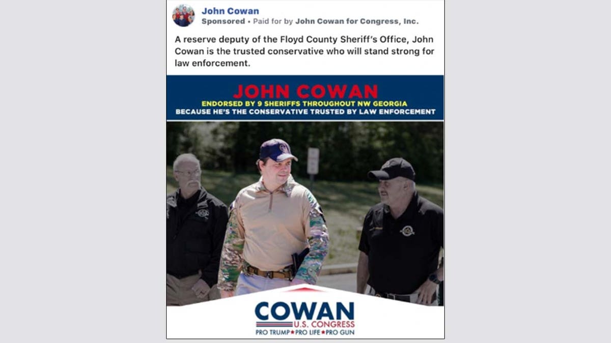 One of John Cowan's Facebook ads claiming he's a "reserve deputy."