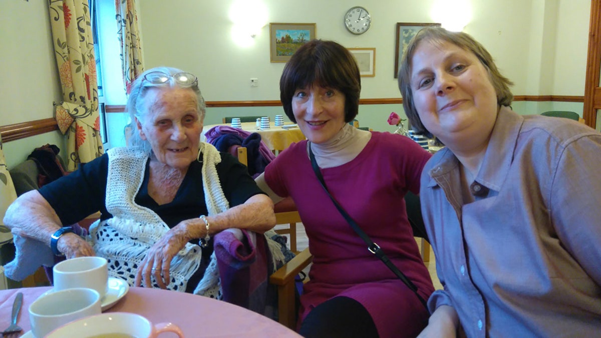 Joy Andrew with niece Toni Harrison (centre) and daughter Michele Andrew (right) at Minster Grange. (SWNS)