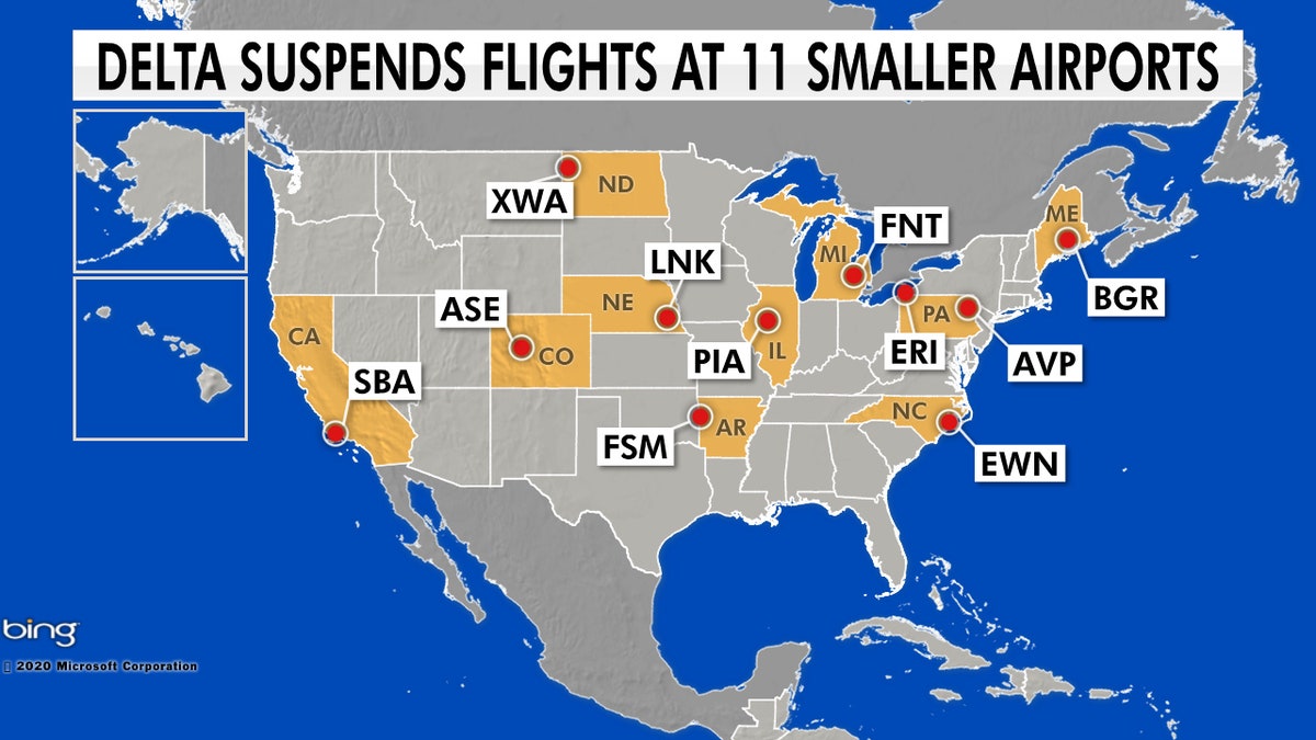 On July 8, Delta suspended flights at 11 small airports across the country for about three months.