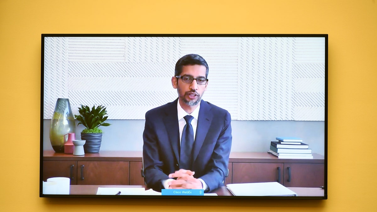Google CEO Sundar Pichai speaks via video conference during the House Judiciary Subcommittee on Antitrust, Commercial and Administrative Law hearing on Online Platforms and Market Power in the Rayburn House office Building, July 29, 2020 on Capitol Hill in Washington, DC.